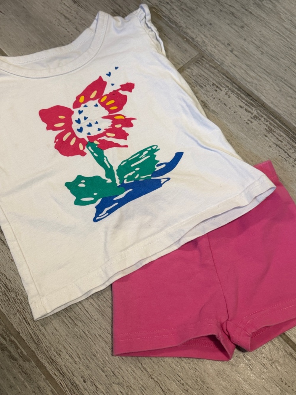 Hanna Anderson Pink Bicycle Shorts & Floral Graphic Tank Size 2T